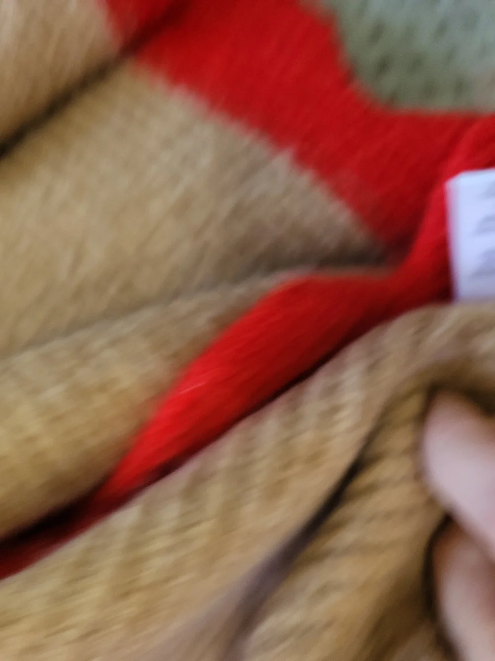 Treasure‎ & Bond Scalloped Edge Knit Scarf - Tan with Red Trim